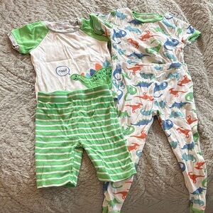 Little Me Green and White Dinosaur Pajama Set